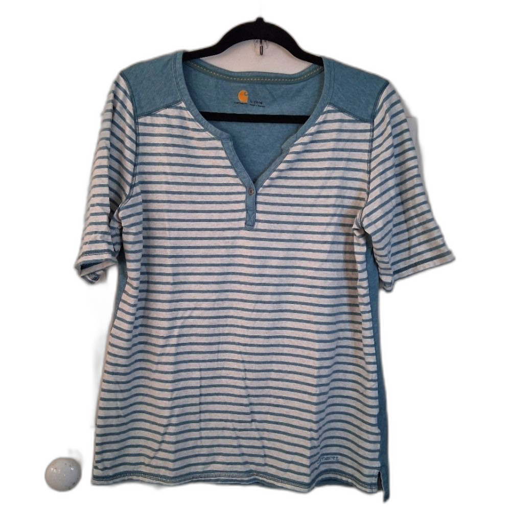 Carhartt Womens Striped V-neck Short Sleeve Henley Shirt
